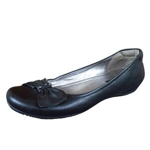 Ecco Bow Women Flat Size 39 Casual Comfort Walking Ballet Black Leather Shoe